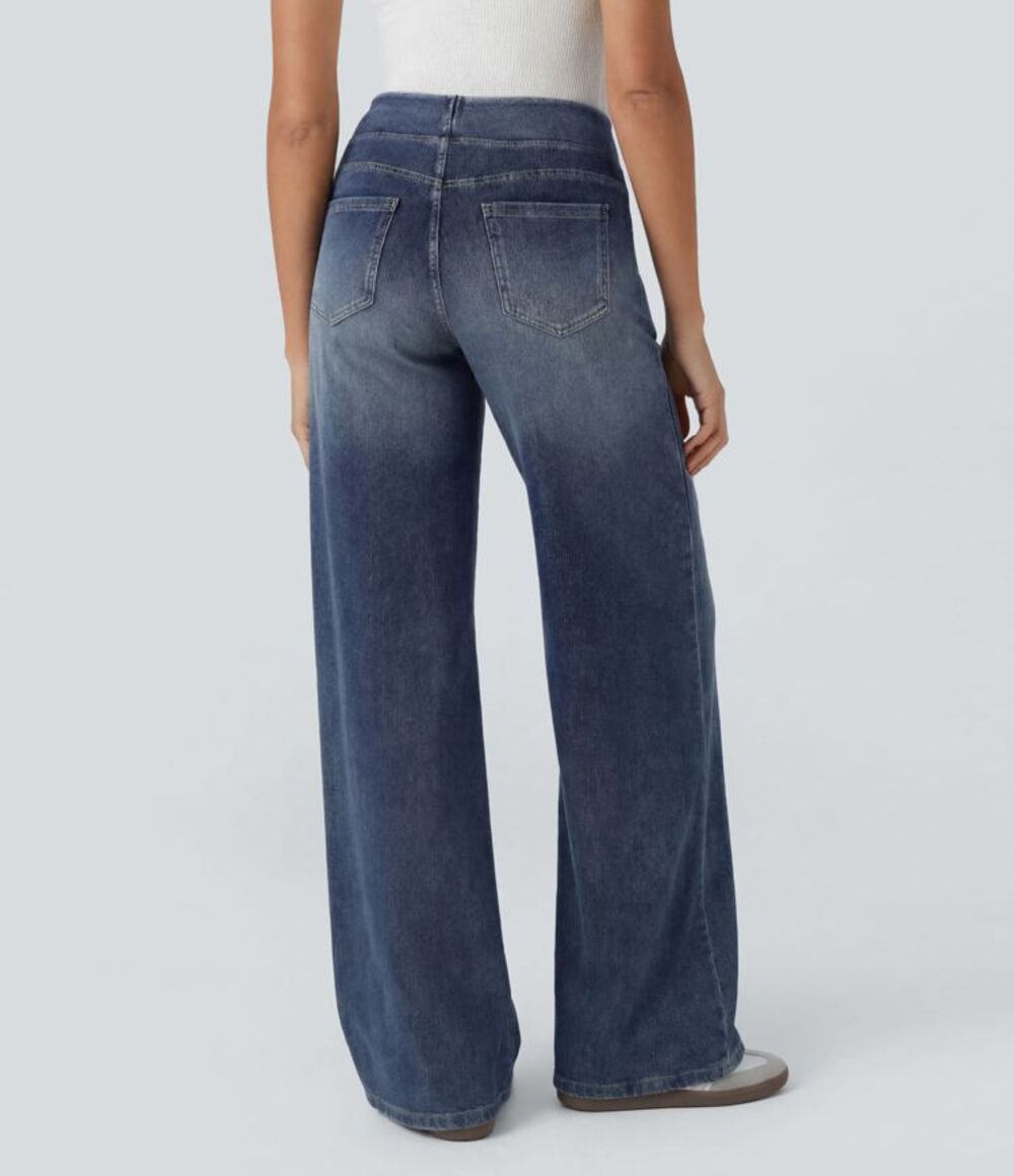 NWT Halara Flex High Waisted Pull On Baggy Wide Leg Stretch Jeans